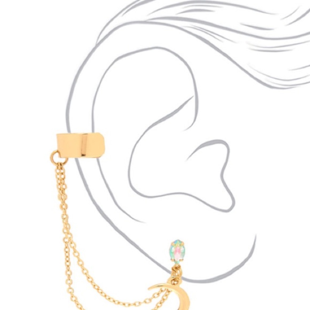 Gold opal moon connector earring